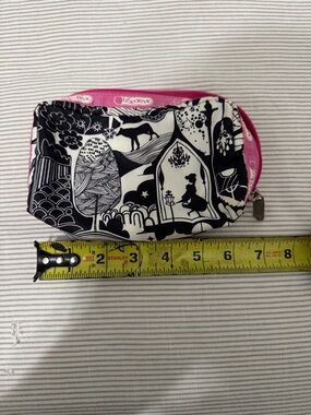LeSportsac Black & White Scenic Pouch with Pink Trim
